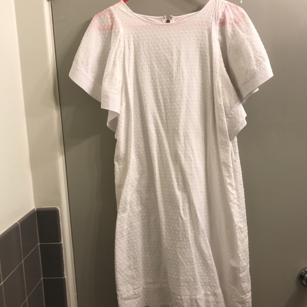 Jcrew dotted white dress with exposed zipper